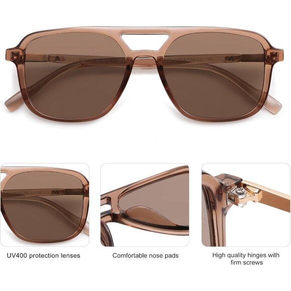 Sojos Women Mens Coffee Trendy Rectangle Retro Aviator Shades Sunglasses - Picture 5 of 6